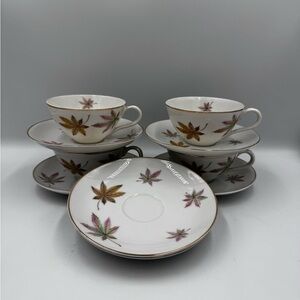 Vintage Royal Ming China RMI Maple Leaf Pattern Cups & Saucers
